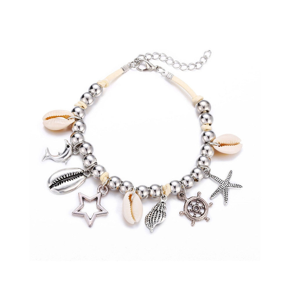 Simple Style Shell and Dolphin Tail Pendant Anklet