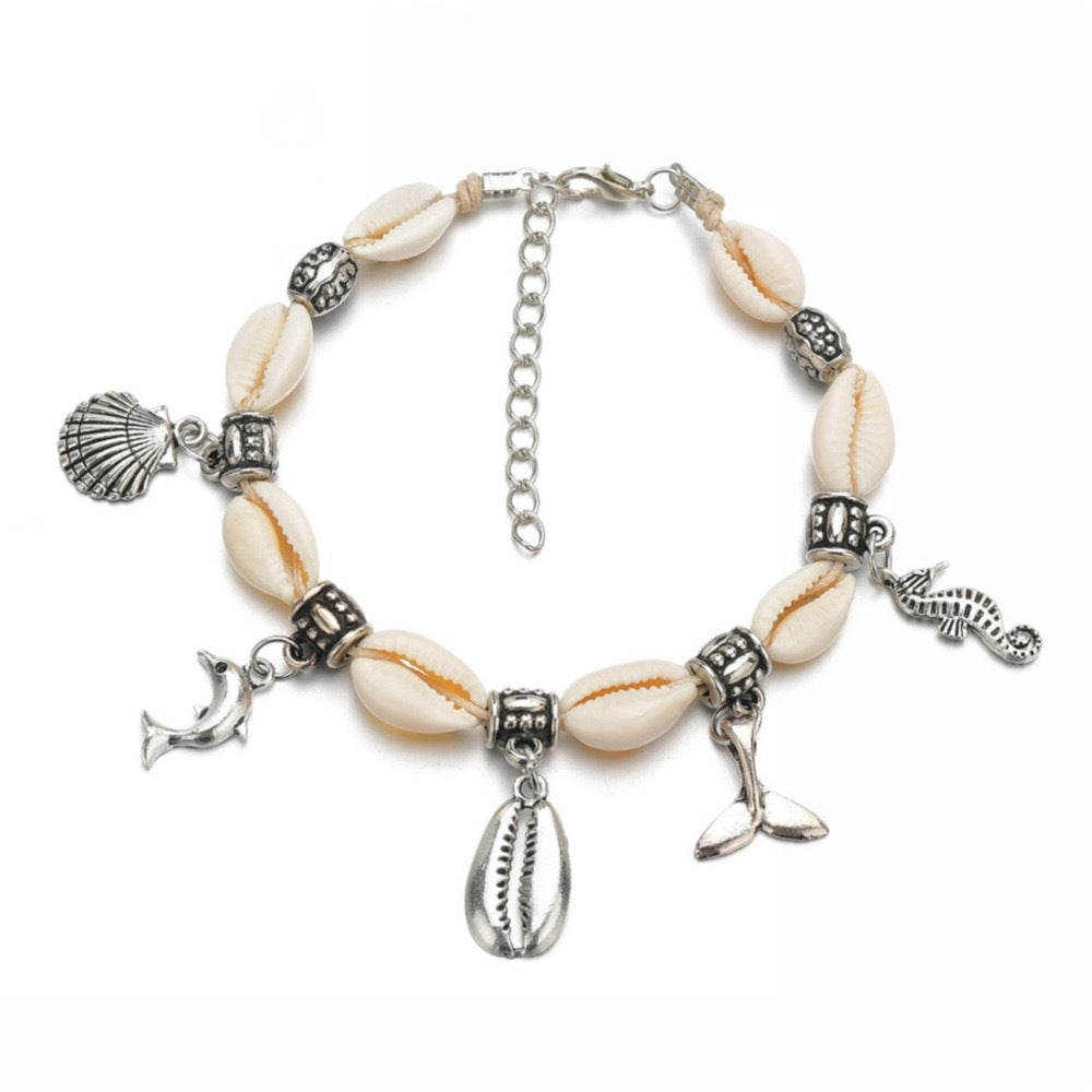 Simple Style Shell and Dolphin Tail Pendant Anklet