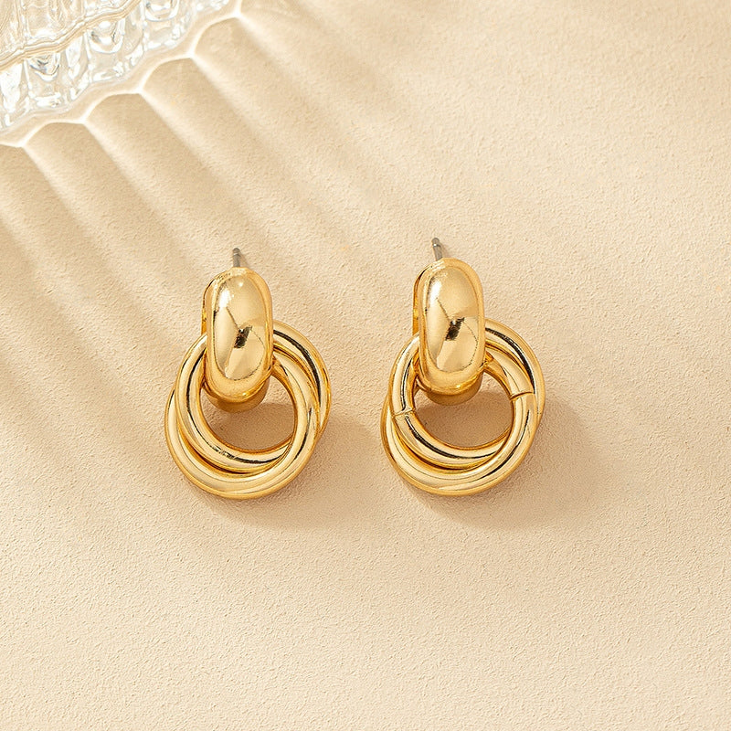 Minimalist Geometric Matte Gold Circle Drop Earrings