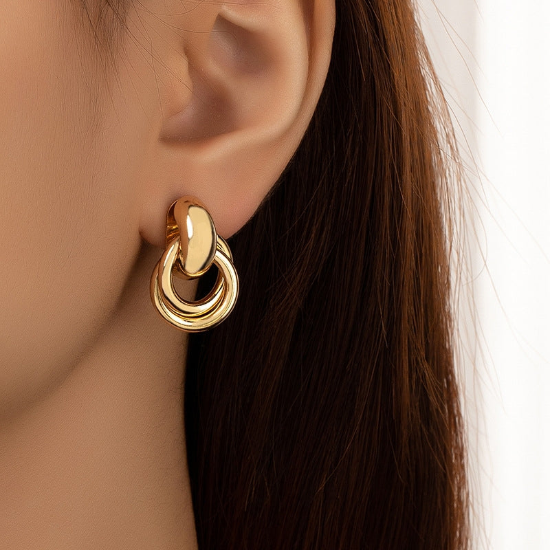 Minimalist Geometric Matte Gold Circle Drop Earrings