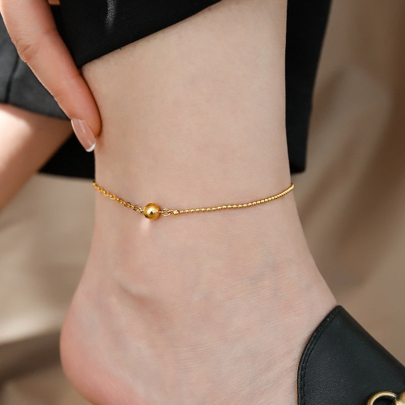 Simple Style Solid Color Titanium Steel Anklet with 18k Gold Bead Chain - Women's Luxury 2023 Edition