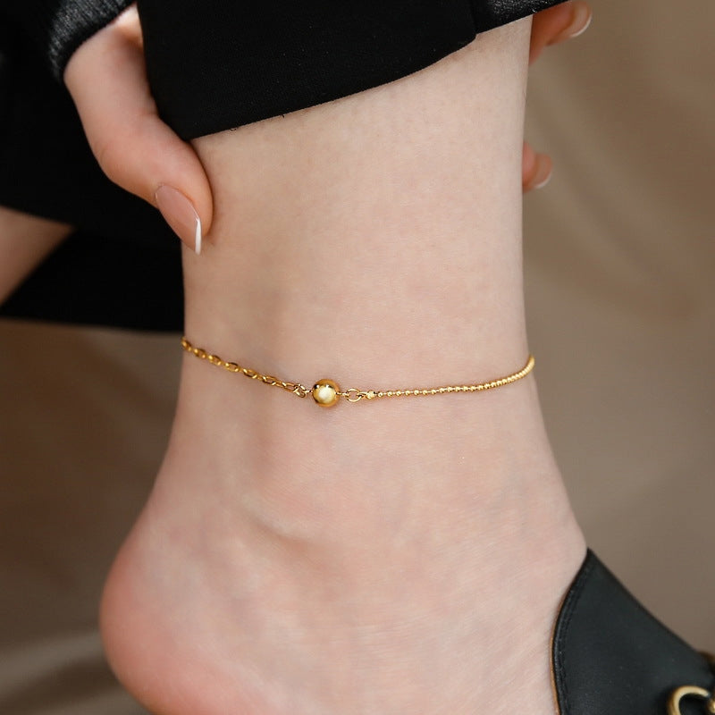 Simple Style Solid Color Titanium Steel Anklet with 18k Gold Bead Chain - Women's Luxury 2023 Edition