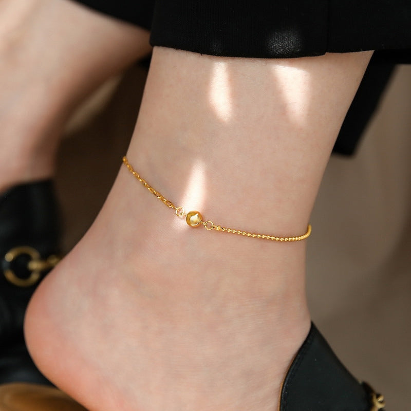 Simple Style Solid Color Titanium Steel Anklet with 18k Gold Bead Chain - Women's Luxury 2023 Edition