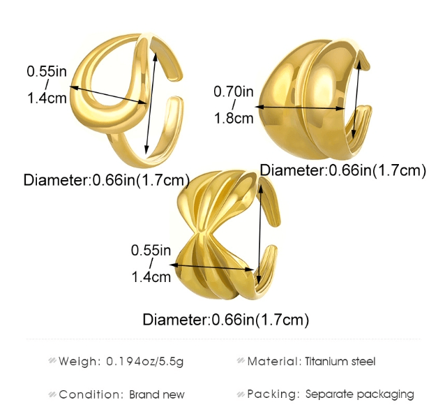 18K Gold Plated Titanium Steel Adjustable Open Ring for Women