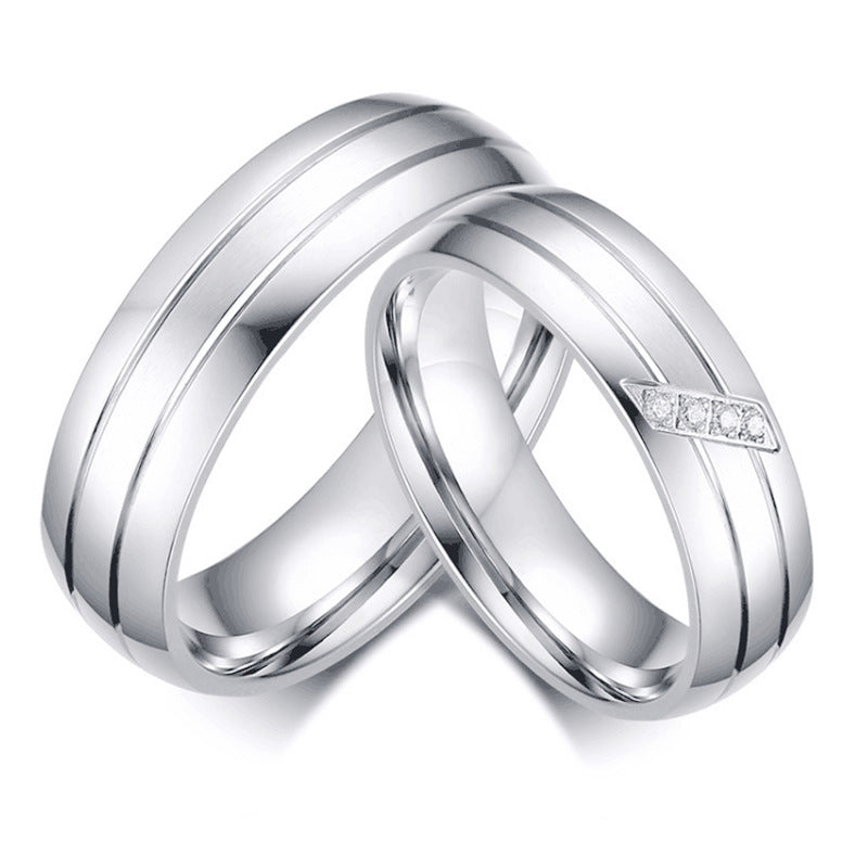 Wholesale Fashion Stainless Steel Couple Ring with Inlaid Diamond