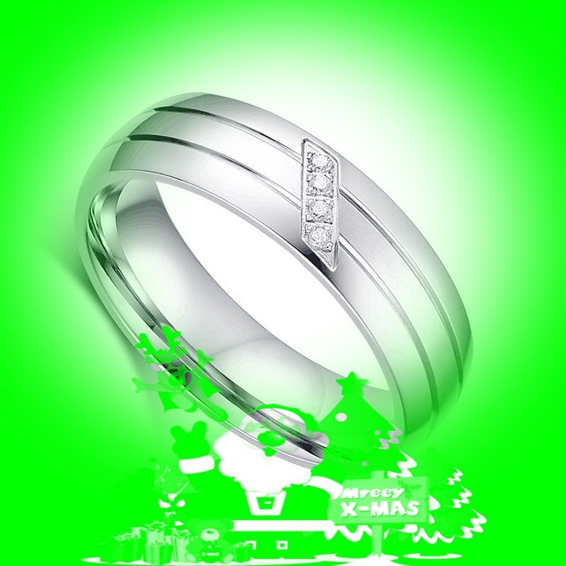 Wholesale Fashion Stainless Steel Couple Ring with Inlaid Diamond