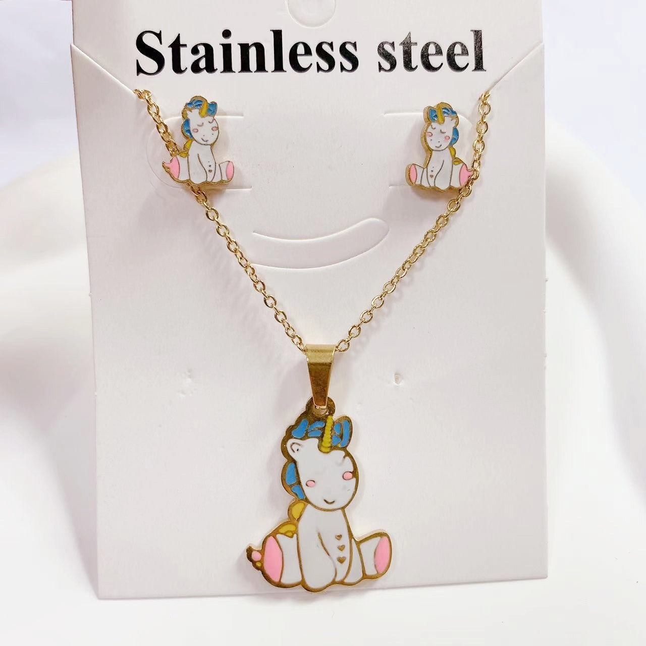 Sweet Cartoon Titanium Steel Necklace and Earrings Set - Fashionable and Versatile Jewelry