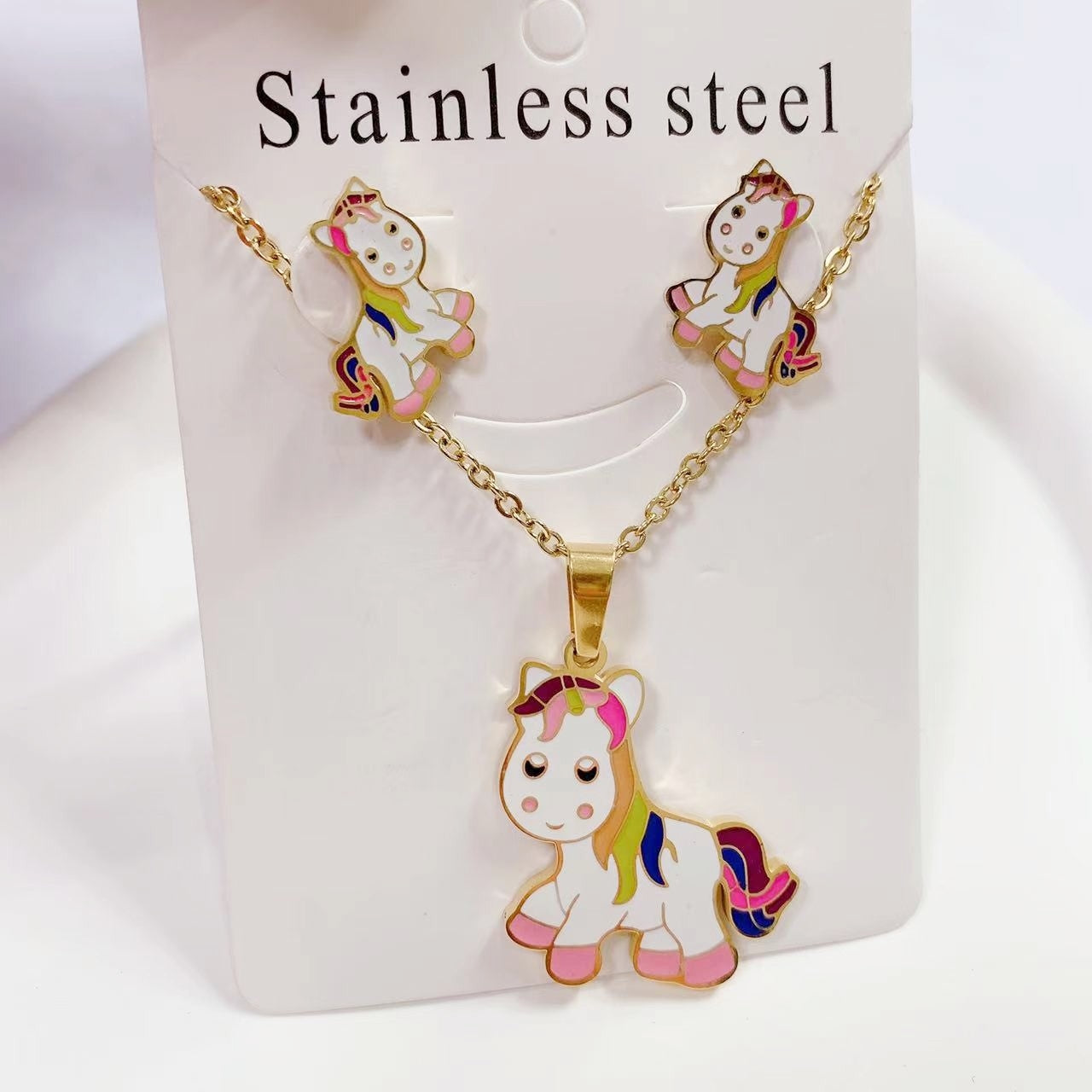 Sweet Cartoon Titanium Steel Necklace and Earrings Set - Fashionable and Versatile Jewelry