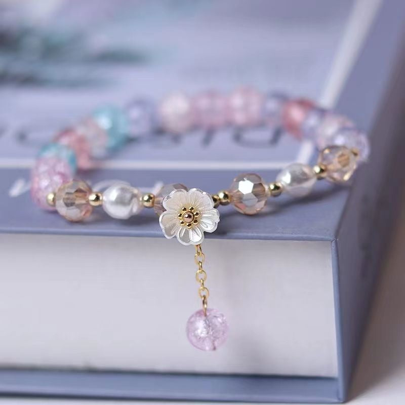 Sweet Heart Crystal Flower Beaded Bracelet for Women