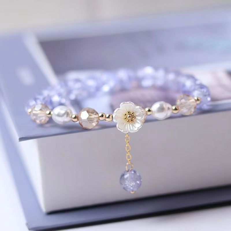 Sweet Heart Crystal Flower Beaded Bracelet for Women