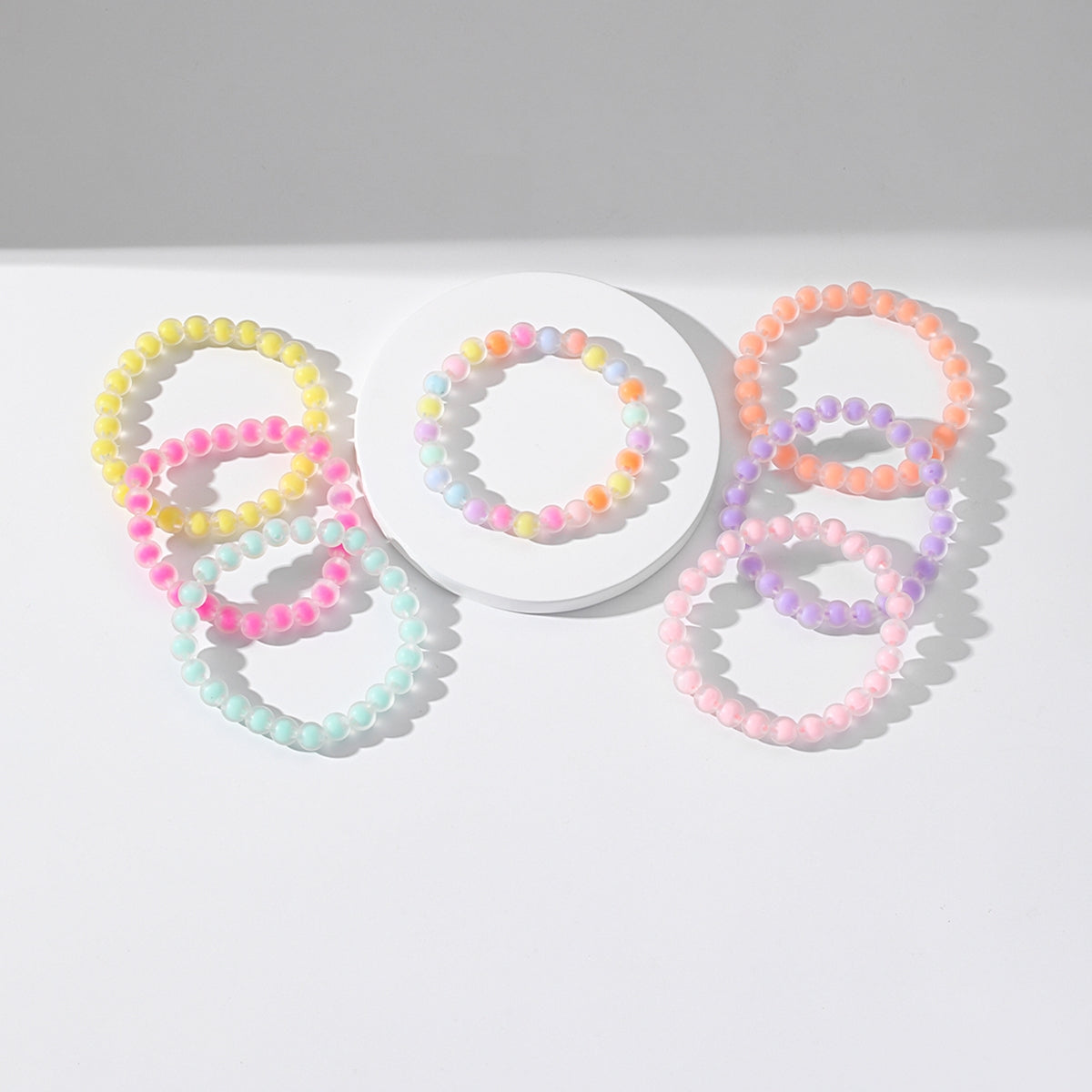 Sweet Round Acrylic Beaded Elastic Bracelet Set for Party Girls