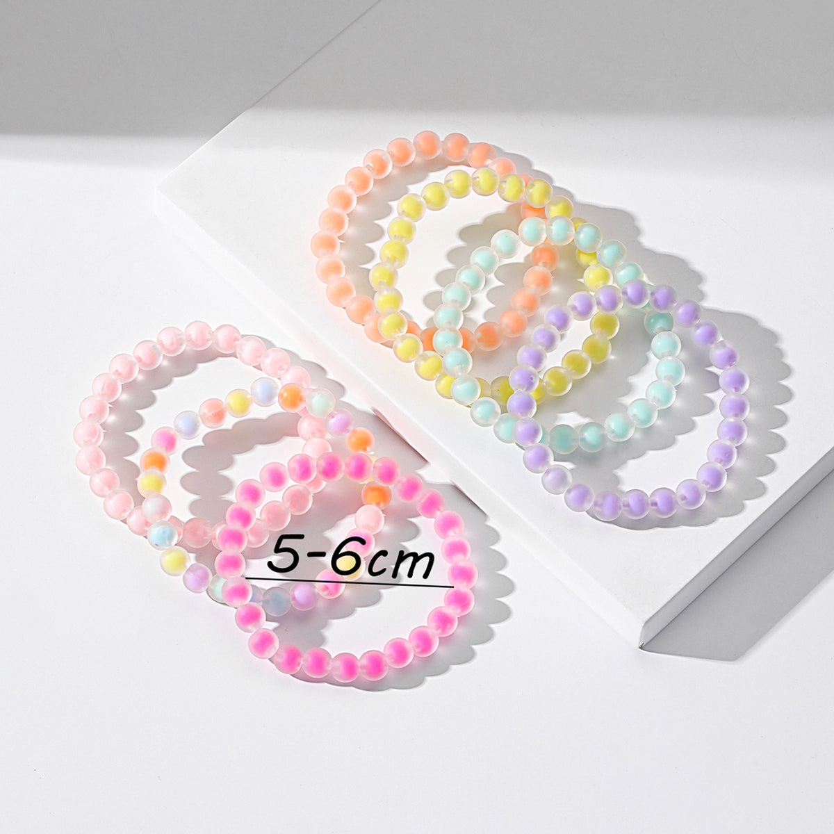 Sweet Round Acrylic Beaded Elastic Bracelet Set for Party Girls