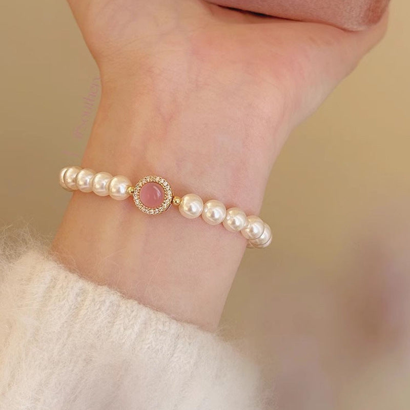 14K Gold Plated Zircon Imitation Pearl Beaded Bracelet