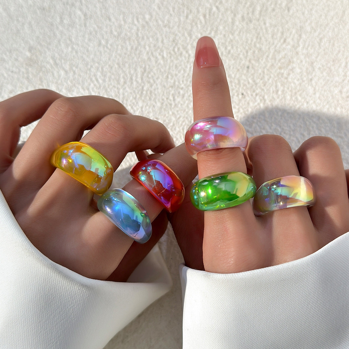 Sweet Solid Color Resin Candy Rings for Women