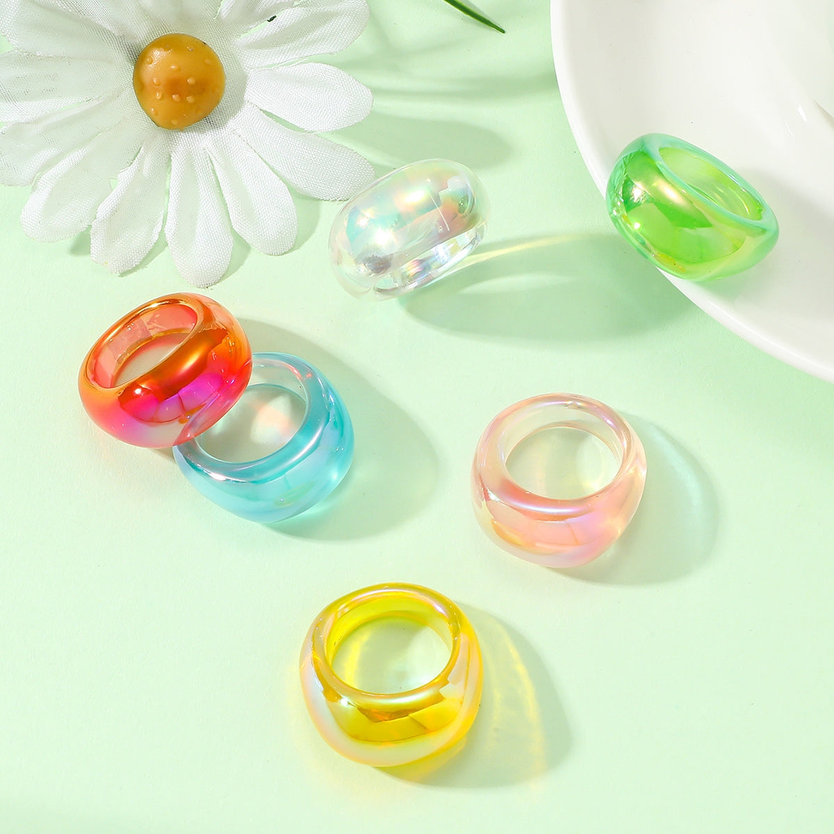 Sweet Solid Color Resin Candy Rings for Women