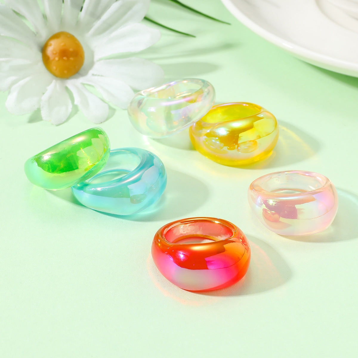 Sweet Solid Color Resin Candy Rings for Women