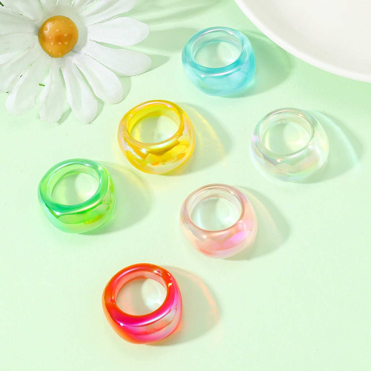 Sweet Solid Color Resin Candy Rings for Women