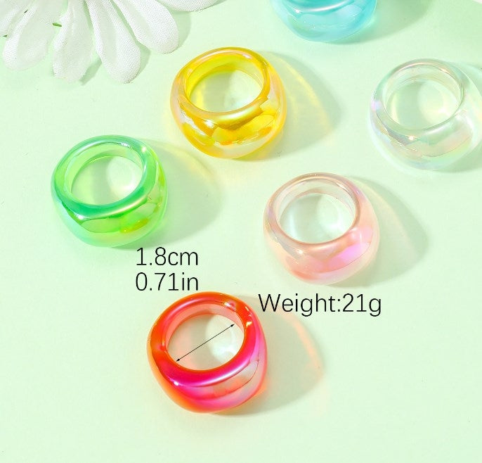 Sweet Solid Color Resin Candy Rings for Women