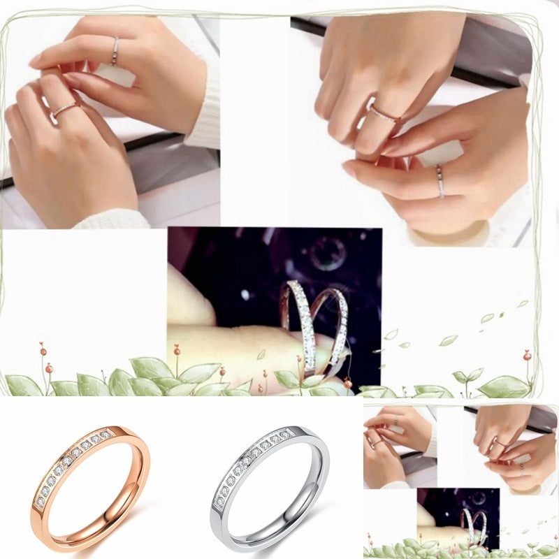 U Shape Stainless Steel Zircon Ring 3mm Rose Gold Women's Band