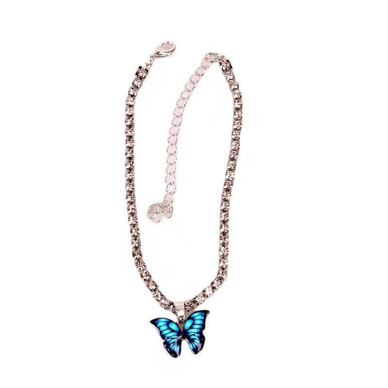 Butterfly Pendant Anklet with Colorful Gemstones for Women