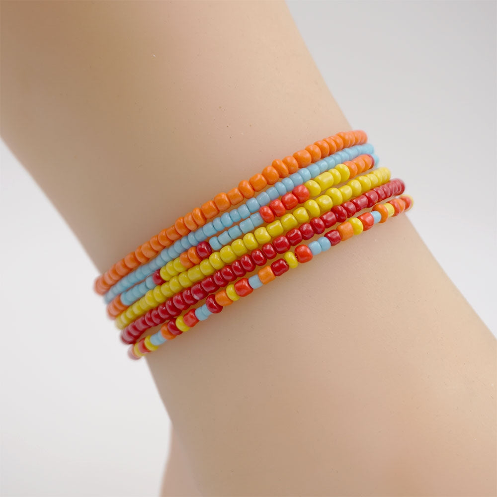 Wholesale Bohemian Beach Beaded Anklet Set - Colorful Elastic String Anklets (6 Pieces)