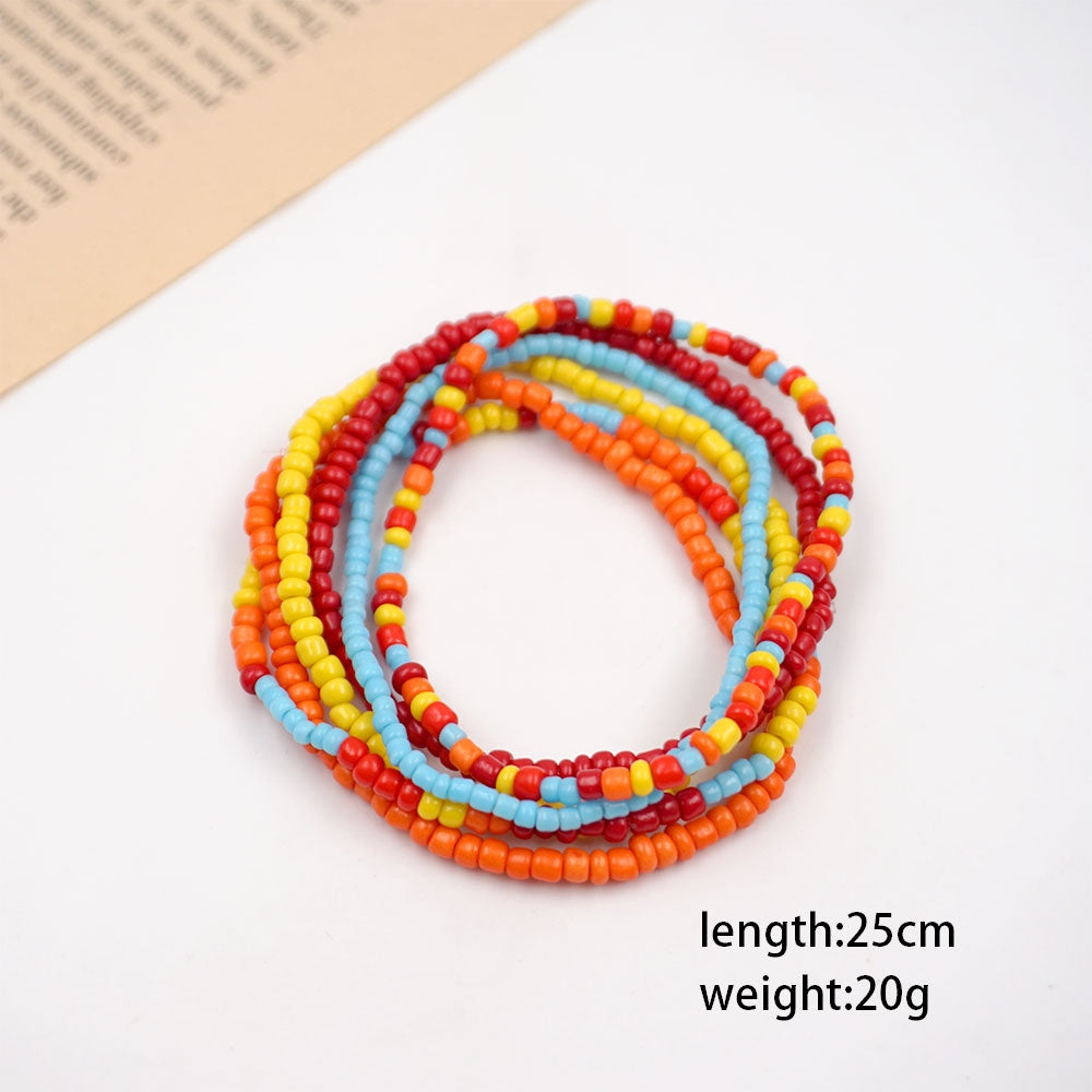 Wholesale Bohemian Beach Beaded Anklet Set - Colorful Elastic String Anklets (6 Pieces)