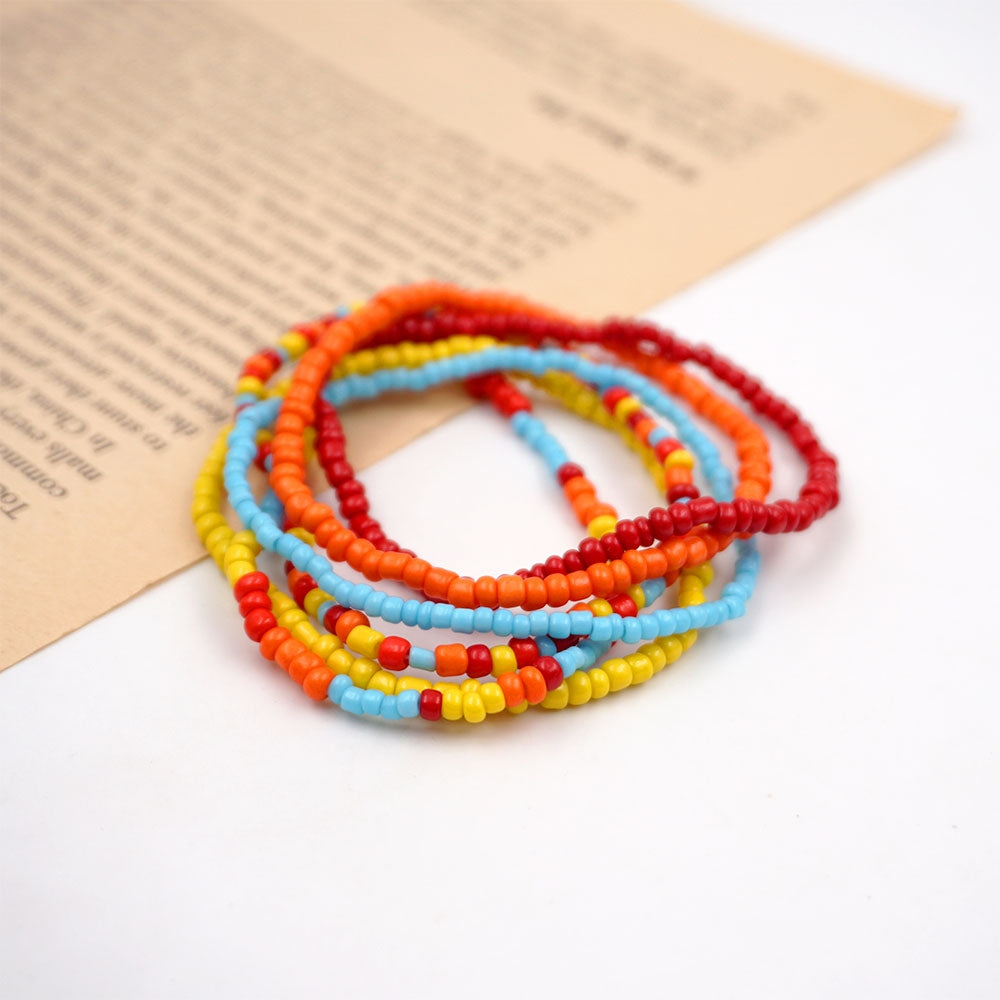 Wholesale Bohemian Beach Beaded Anklet Set - Colorful Elastic String Anklets (6 Pieces)