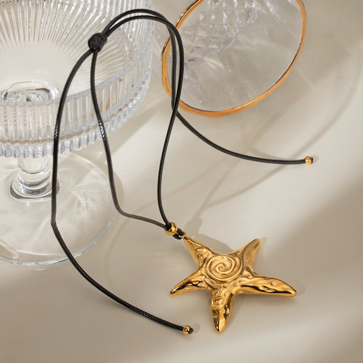 18K Gold Stainless Steel Starfish Pendant Necklace - Vintage Beach Style