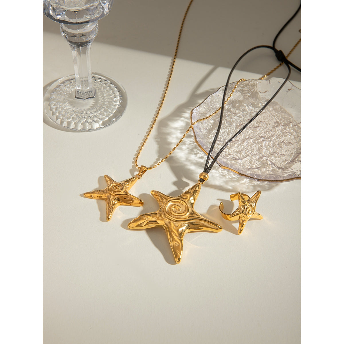 18K Gold Stainless Steel Starfish Pendant Necklace - Vintage Beach Style