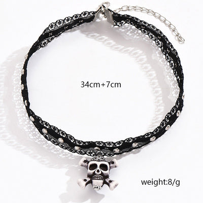 Gothic Skull Pendant Color Block Resin Choker Necklace