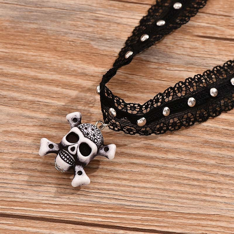 Gothic Skull Pendant Color Block Resin Choker Necklace