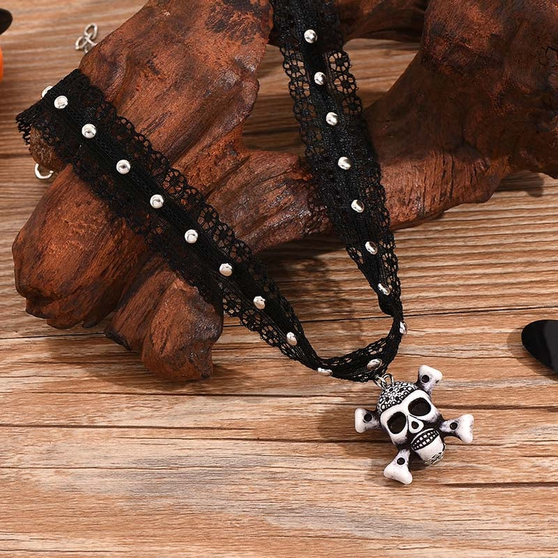 Gothic Skull Pendant Color Block Resin Choker Necklace