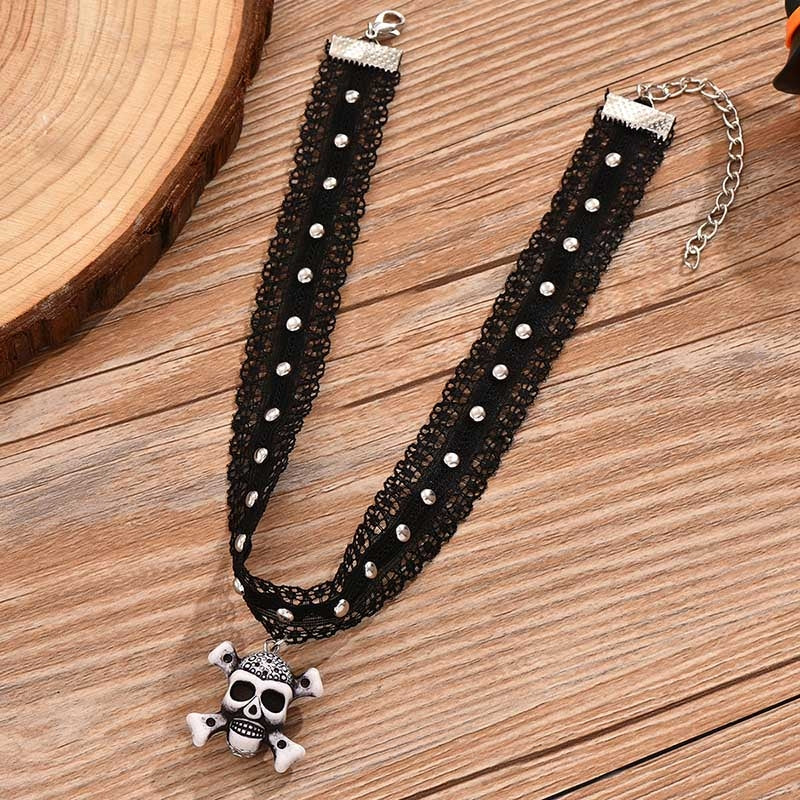 Gothic Skull Pendant Color Block Resin Choker Necklace