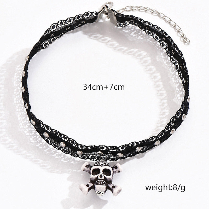 Gothic Skull Pendant Color Block Resin Choker Necklace