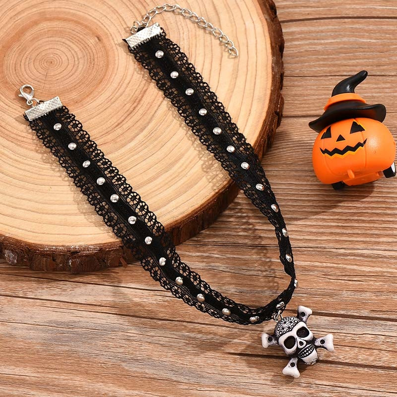 Gothic Skull Pendant Color Block Resin Choker Necklace