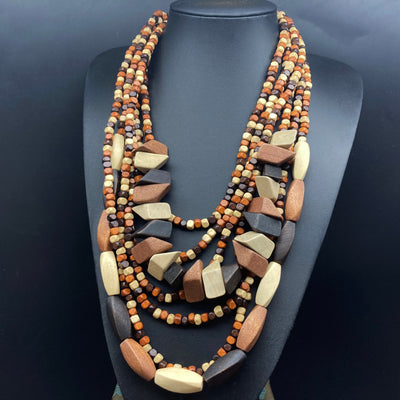 Ethnic Style Geometric Wood Beaded Layered Necklace