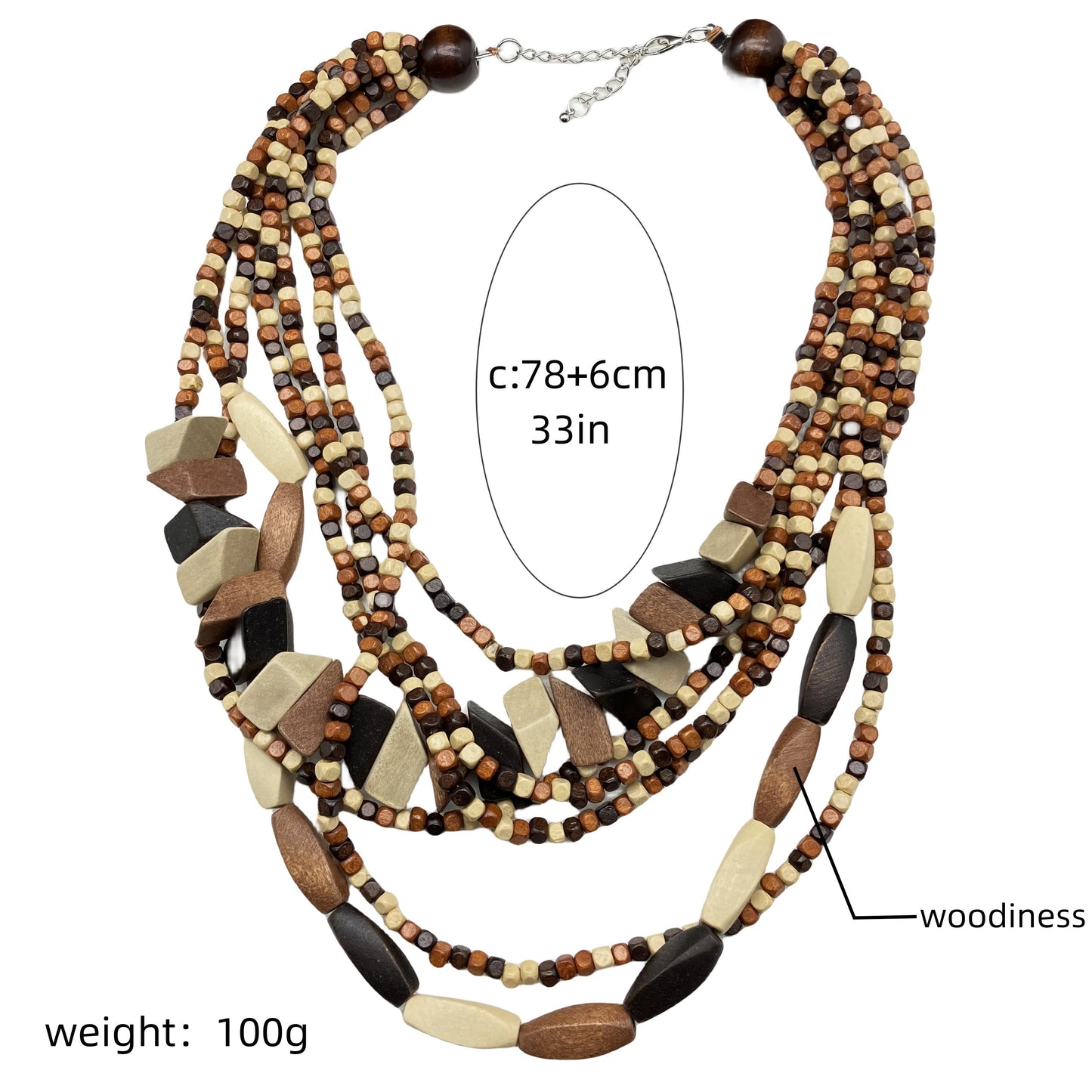 Ethnic Style Geometric Wood Beaded Layered Necklace