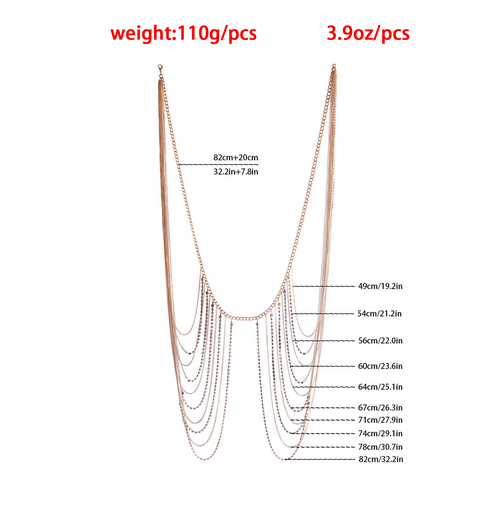 Wholesale Artistic Irregular Tassel Alloy Waist Chain with Rhinestone Body Chain