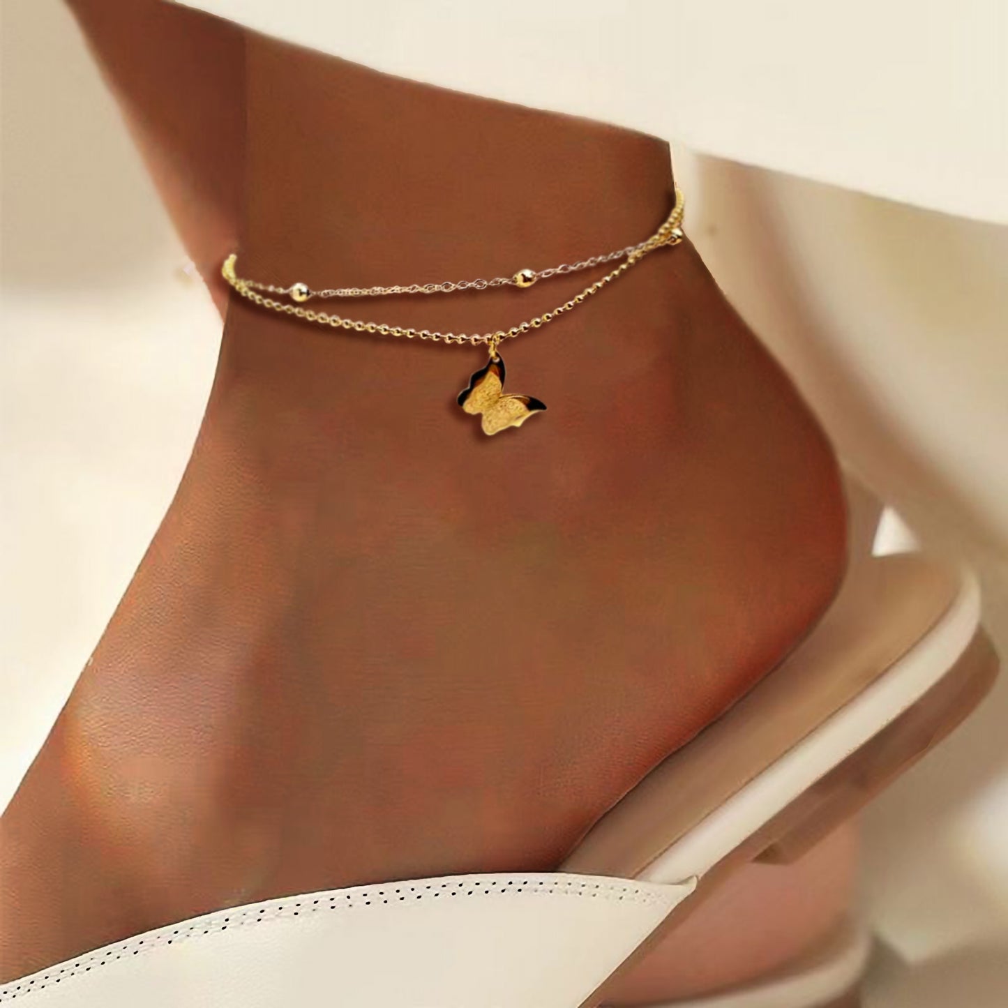 Butterfly Double Layer Titanium Steel Anklet - Minimalist Style Jewelry