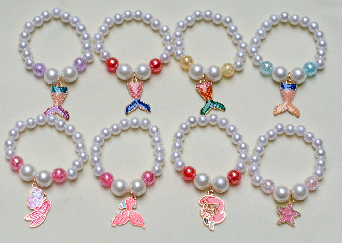 Mermaid Starfish Shell Charm Beaded Alloy Bracelet Set for Kids