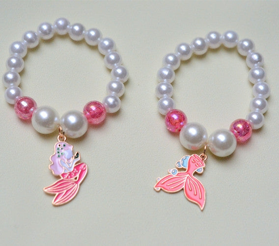 Mermaid Starfish Shell Charm Beaded Alloy Bracelet Set for Kids