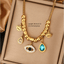 Vintage Style Devil's Eye Star Moon 18K Gold Plated Stainless Steel Layered Necklace with Turquoise and Rhinestones