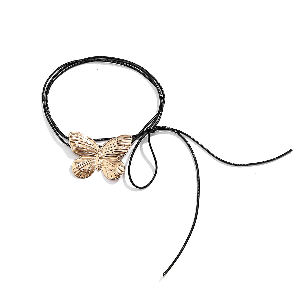 Vintage Butterfly Leather Choker Necklace with Tassel Details