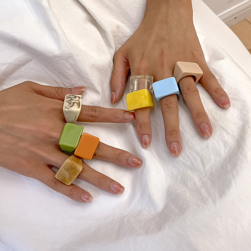 Vintage Geometric Resin Acrylic Rings for Women