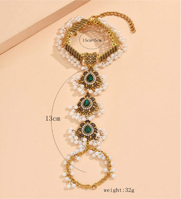 Vintage Style Rhinestone & Pearl Tassel Alloy Bracelet - Exotic Gold Finish Women's Jewelry