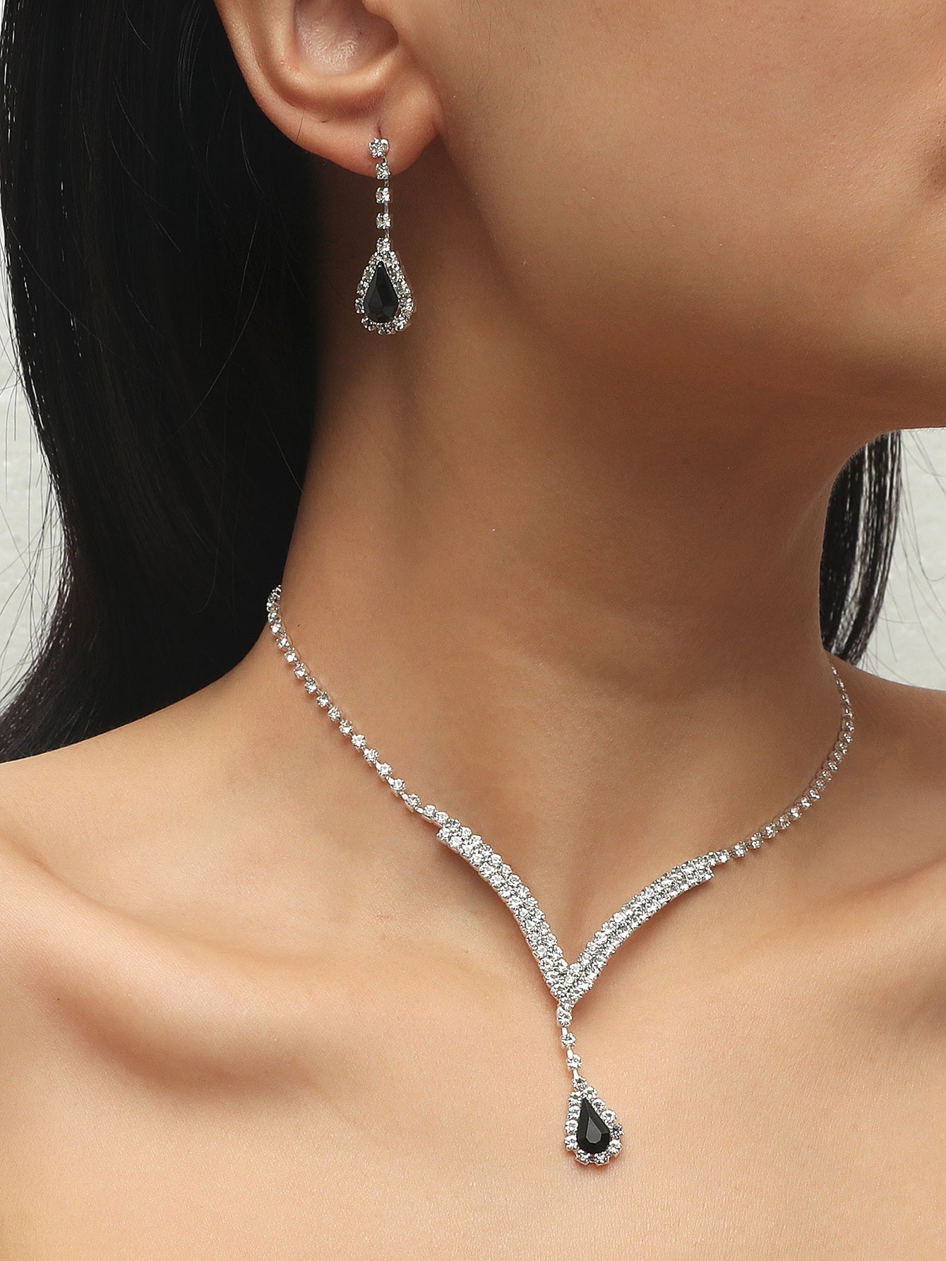 Korean Crystal Zirconia Necklace and Earring Set for Brides