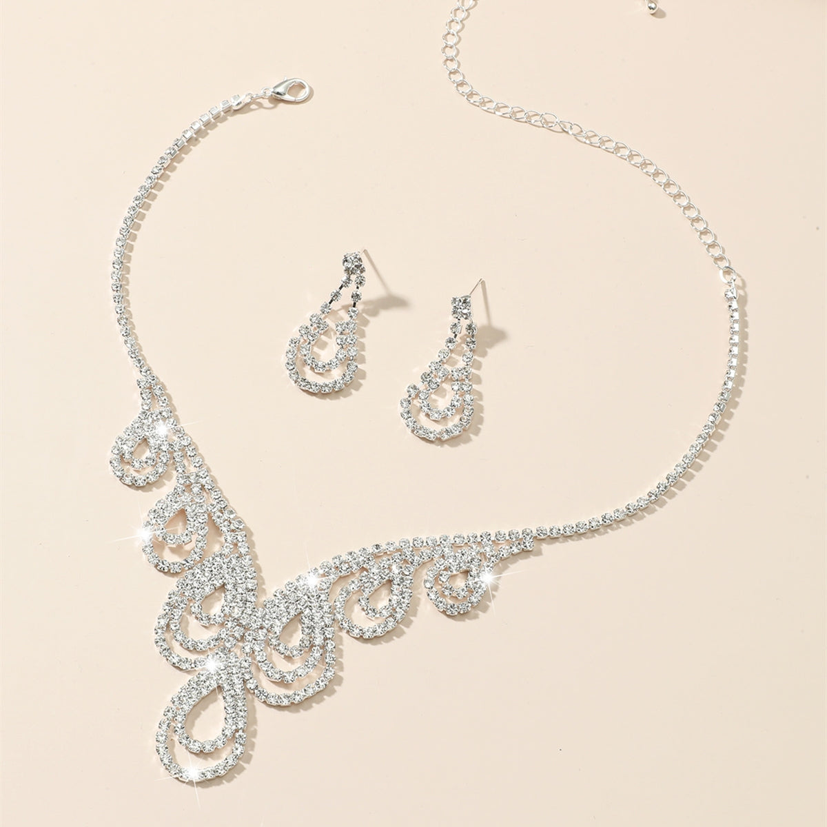 Wholesale Water Drop Rhinestone Bridal Necklace and Earring Set