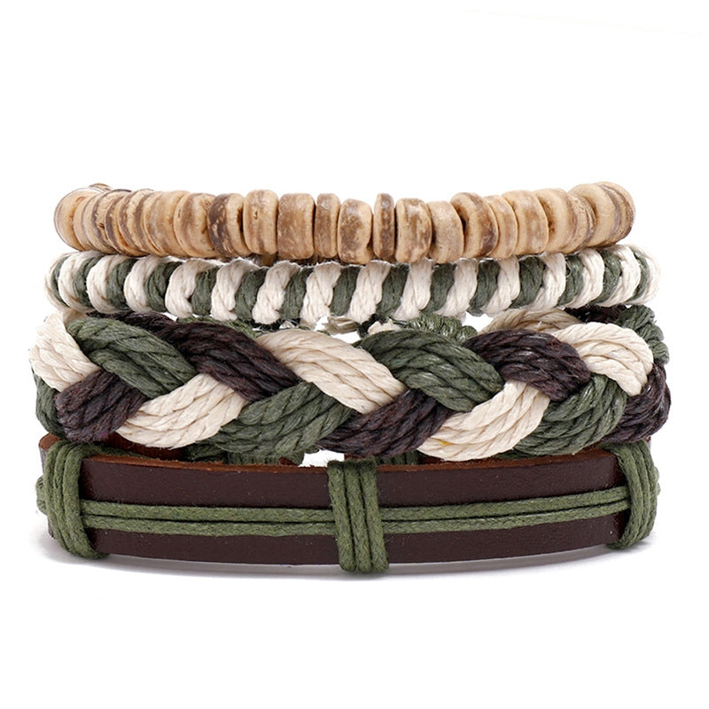 Wholesale Personalized Multilayer Hemp Rope Leather Bracelet Set - 4 Piece