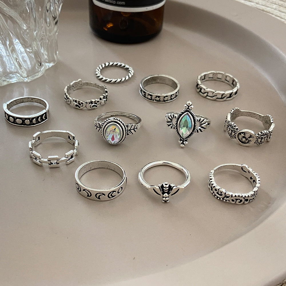 Vintage Hollow Diamond Bee and Heart Ring Set - 27 Pieces