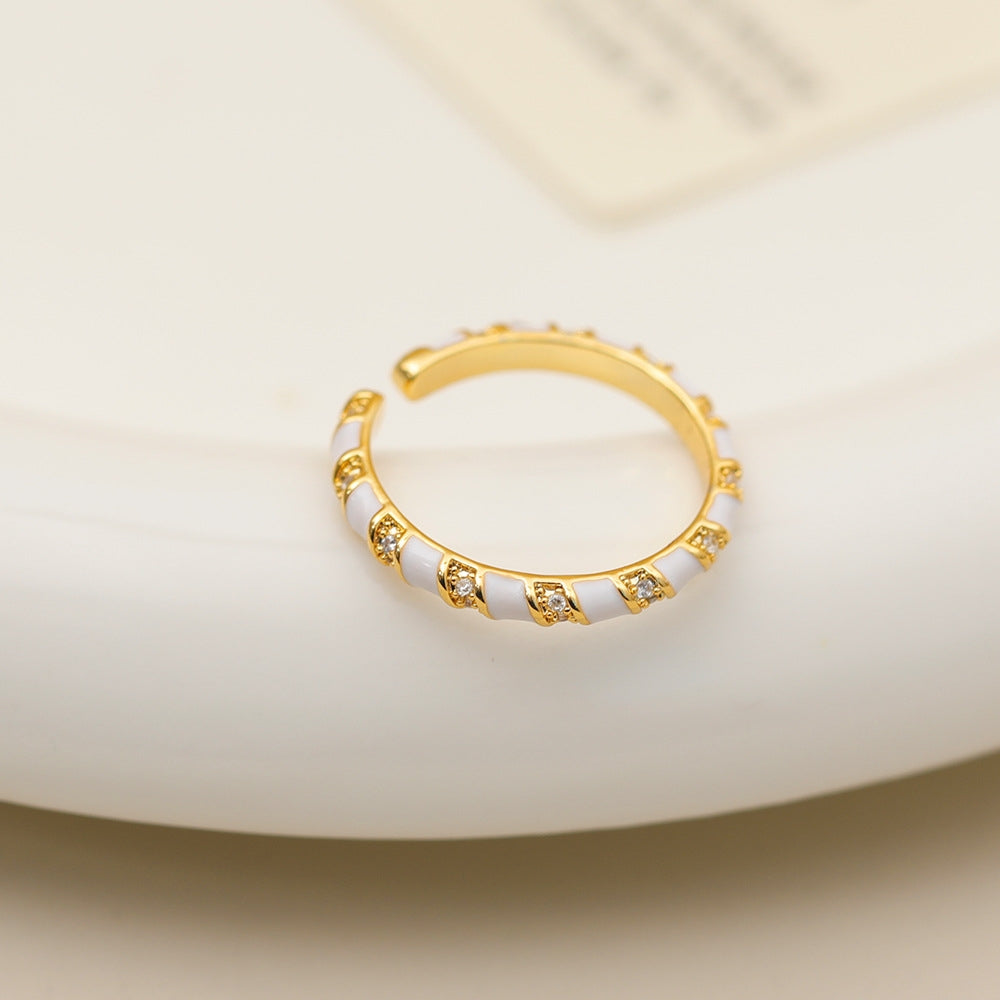 Minimalist Color Block 18K Gold Plated Open Ring with White Enamel Detailing